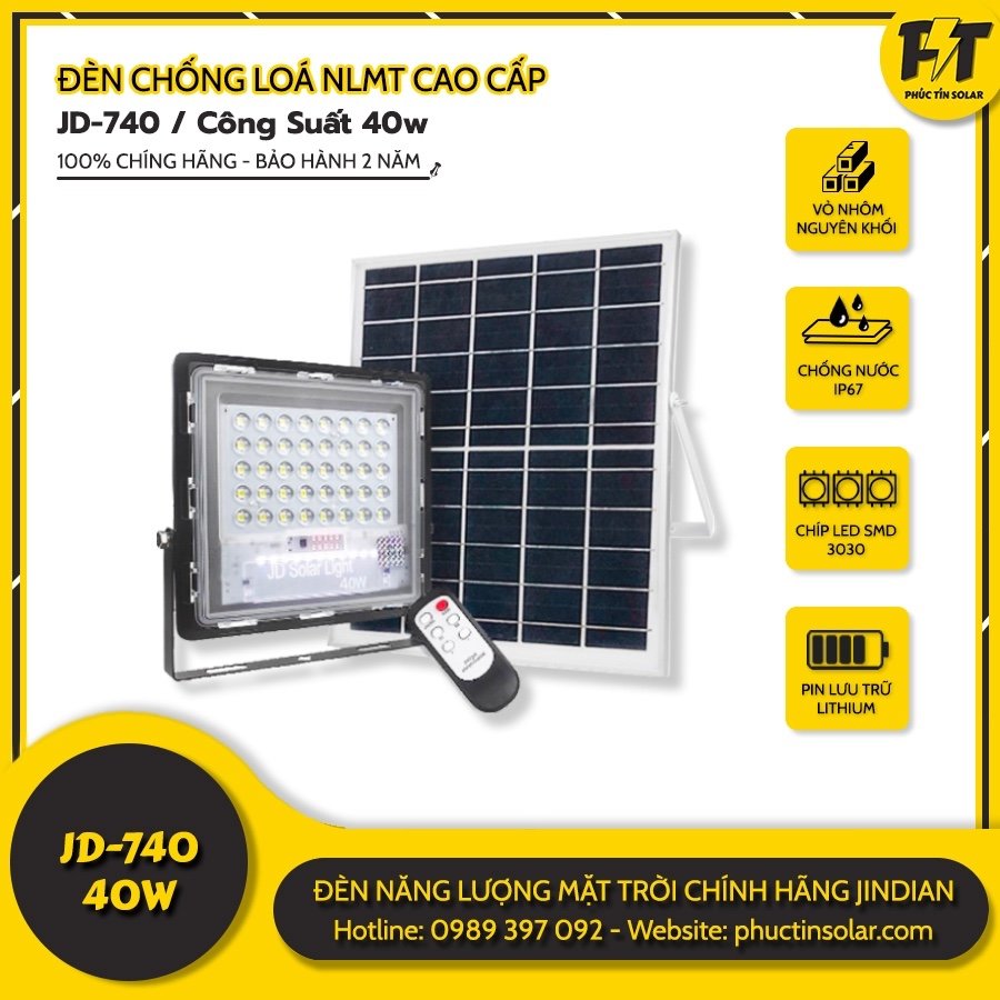 Đèn LED năng lượng mặt trời 40w chống lóa JD-740